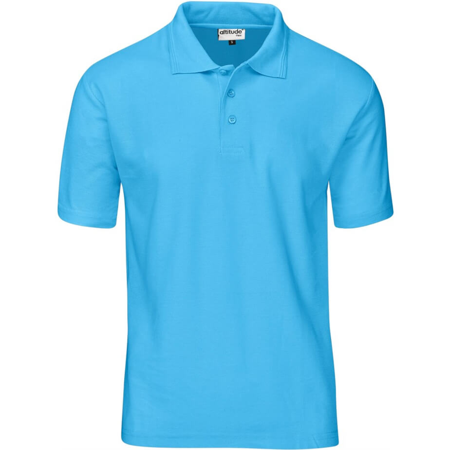 Mens Basic Pique Golf Shirt Cyan Front